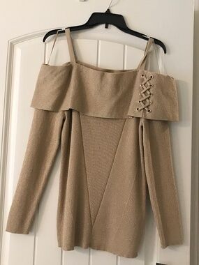Thalia gold metallic off the shoulder top NEW L